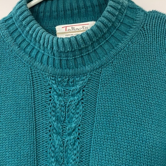 Talbots mock turtleneck  Cotton Sweater,  M, turquoises/blue, cable knit design - Picture 3 of 7
